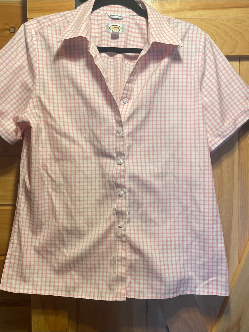 Talbots Pink and White Check Short-Sleeve Button-Down Shirt